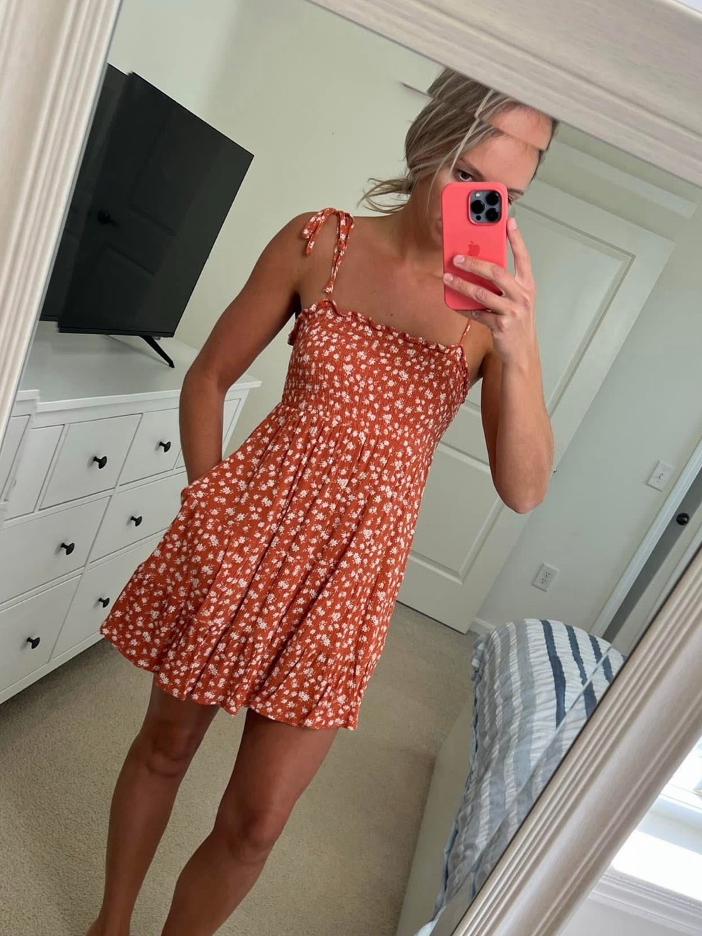 Abercrombie & Fitch Rust Floral Smocked Mini Dress - Size Small